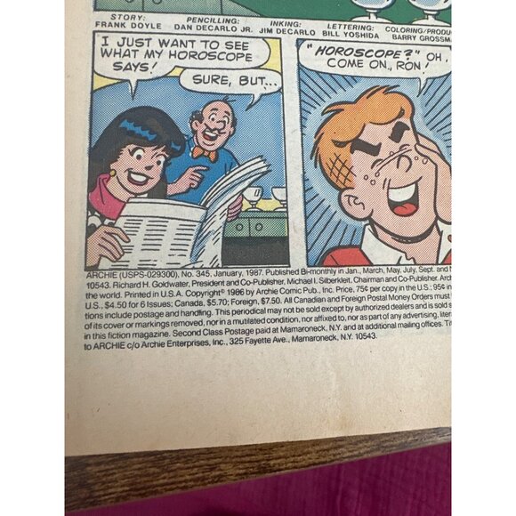Archie Series Comic #345 January 1987 Vintage Issue Classic Bagged Boarded - Picture 3 of 7
